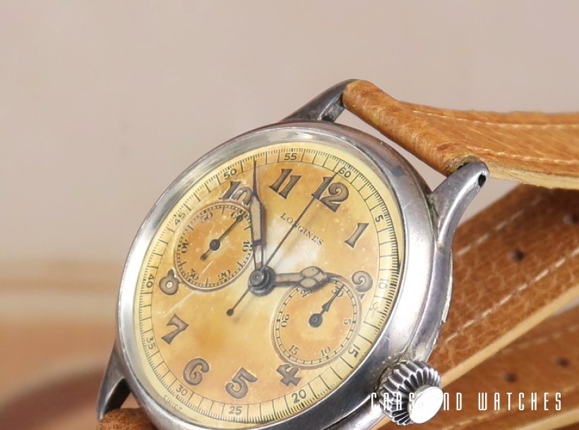 Amazing Longines 13.33 chrono in silver with rare tropic dial