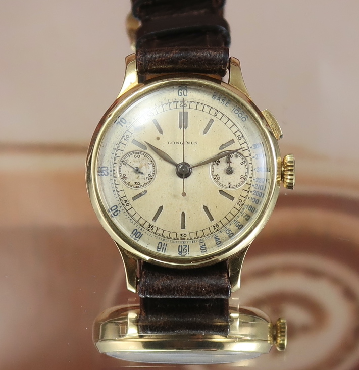 Ultra rare 18K Longines Cal 13 Chronograph with sandwich dial