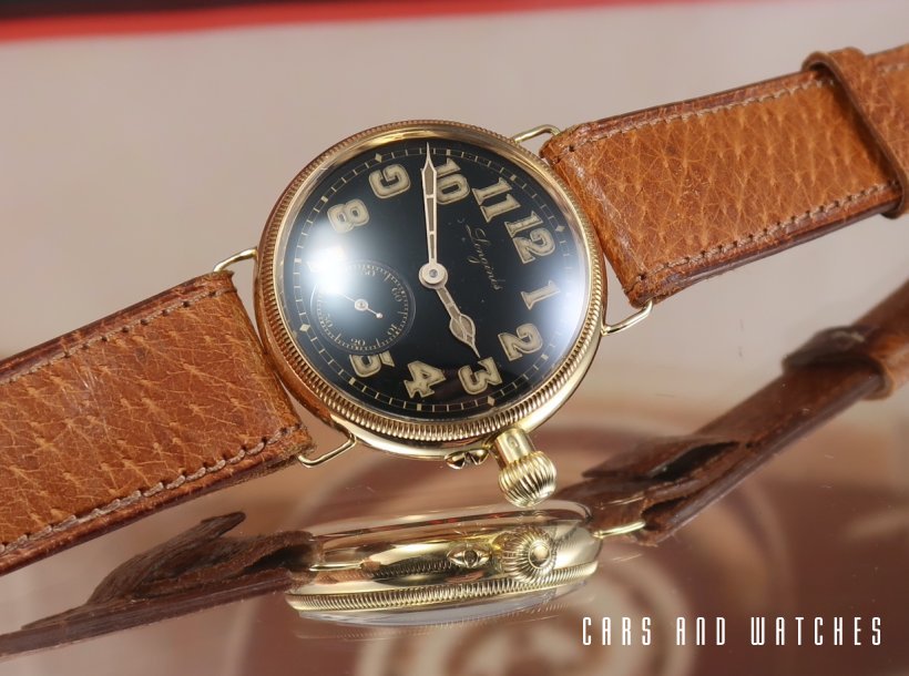 Mega rare Longines black dial Trench watch FB gold case