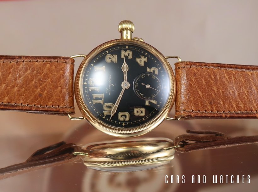 Mega rare Longines black dial Trench watch FB gold case